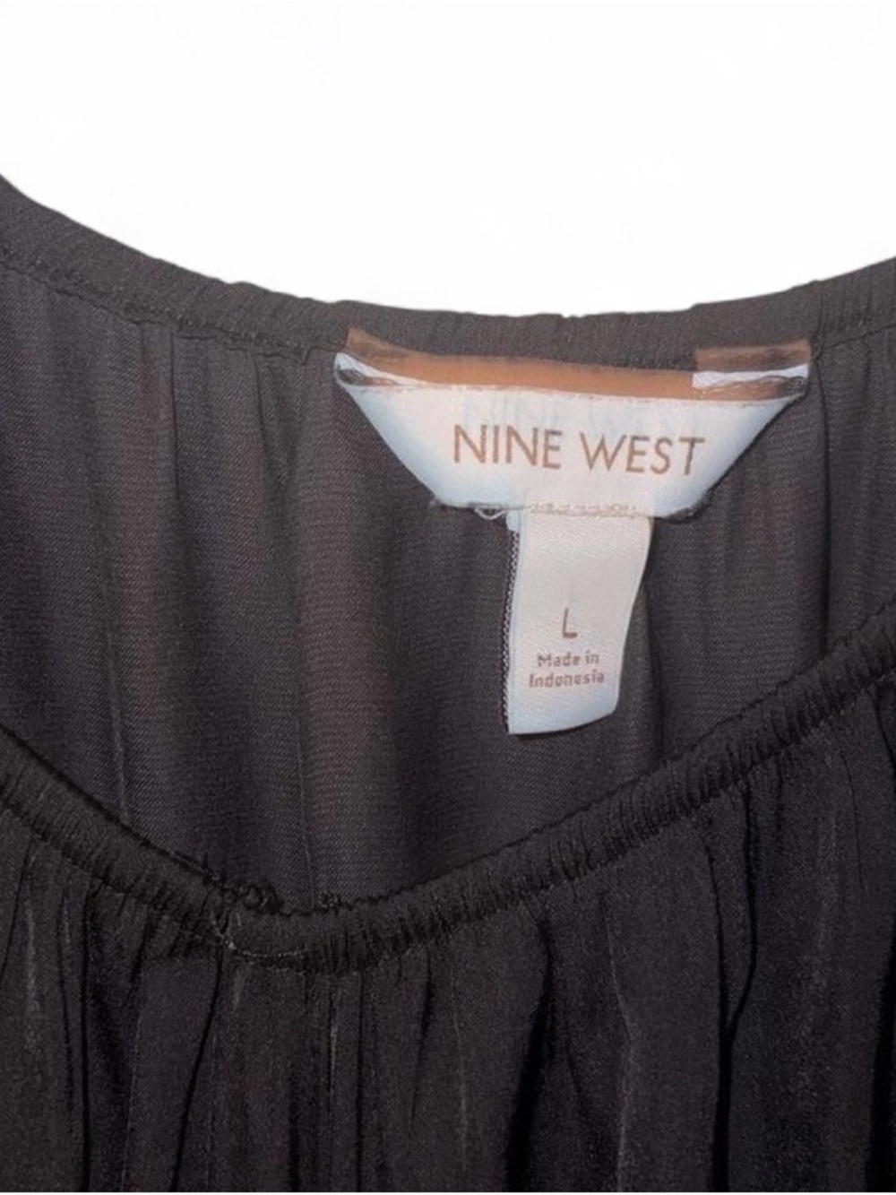 Nine West Black Satin Peplum Blouse L